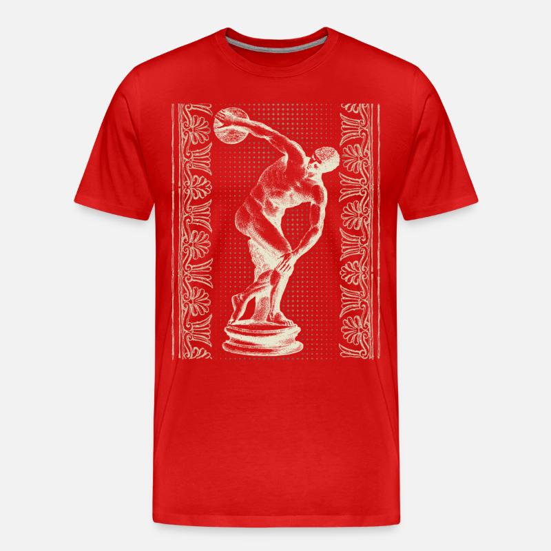 Griechenland, Diskuswerfer, griechisches Mäander - Männer Premium Bio T-Shirt - Rot