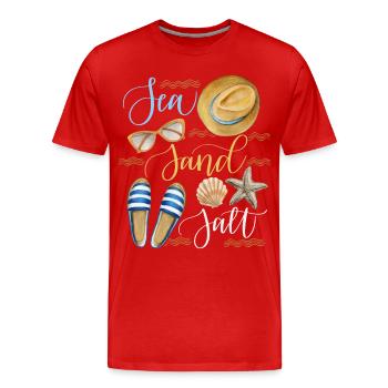 Mer-Sable-Sel, vacances à la mer, plage, dicton - T-shirt bio Premium Homme - rouge - Devant - Damien (186cm)