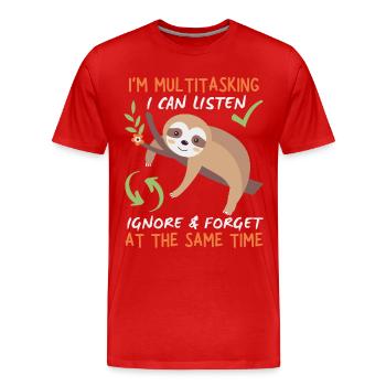 Paresseux paresseux, drôle de dire Multi-Tasking Lazy - T-shirt bio Premium Homme - rouge - Devant - Damien (186cm)