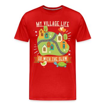 Vie de village, vie à la campagne, drôle de dicton slow-life - T-shirt bio Premium Homme - rouge - Devant - Damien (186cm)