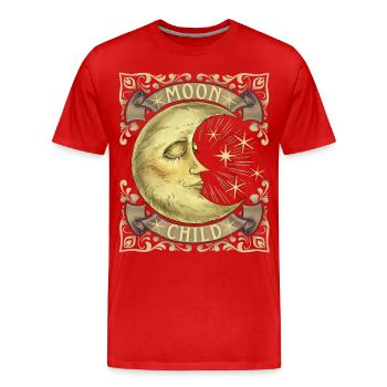 Moon-Child, Crescent, Boho Vintage, Victorien - T-shirt bio Premium Homme - rouge - Devant - Damien (186cm)