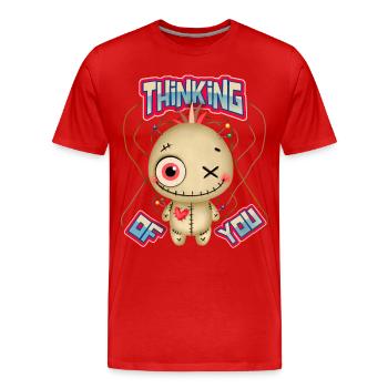 Poupée vaudou, drôle de dicton Thinking-Of-You - T-shirt bio Premium Homme - rouge - Devant - Damien (186cm)