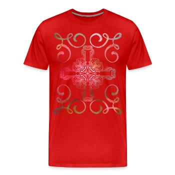 Croix chrétienne, style vintage, Jésus-Christ - T-shirt bio Premium Homme - rouge - Devant - Damien (186cm)