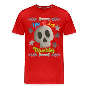 Dia-de-los-Muertos, Jour des Morts, Crâne de Sucre - T-shirt bio Premium Homme - rouge - Devant - Damien (186cm)