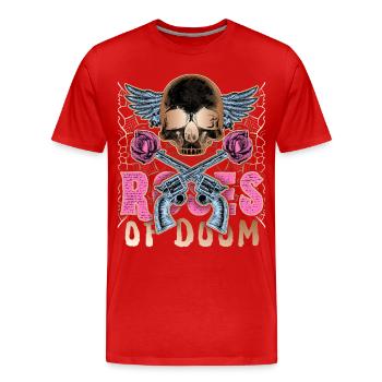 Crâne, revolver Colt, motif rose - T-shirt bio Premium Homme - rouge - Devant - Damien (186cm)