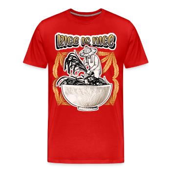 Riziculteur avec bol de riz, disant riz - T-shirt bio Premium Homme - rouge - Devant - Damien (186cm)