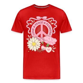 Symbole de paix Signe de paix, Amour-Paix-Fleurs - T-shirt bio Premium Homme - rouge - Devant - Damien (186cm)