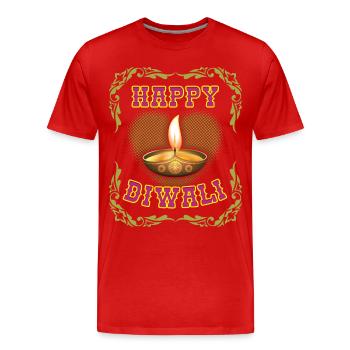 Happy-Diwali, Indian Festival of Lights Diwali, India - Men's Premium Organic T-Shirt - red - Front - Damien (186cm)