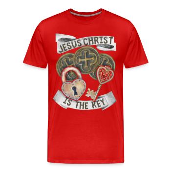 Croix du Christ, Jésus-Christ Clé de verrouillage - T-shirt bio Premium Homme - rouge - Devant - Damien (186cm)