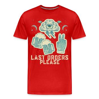 Bier, lustiger Spruch, zwei Bier im Pub bestellen - Männer Premium Bio T-Shirt - Rot - Vorne - Damien (186cm)