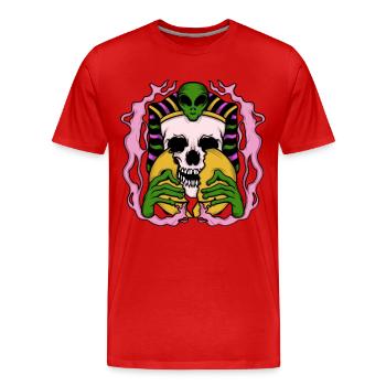 Alien Anubis Skull Ägypten Tshirt - Männer Premium Bio T-Shirt - Rot - Vorne - Damien (186cm)