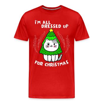 Lustige Katze mit Weihnachtsbaum, Xmas Spruch - Männer Premium Bio T-Shirt - Rot - Vorne - Damien (186cm)