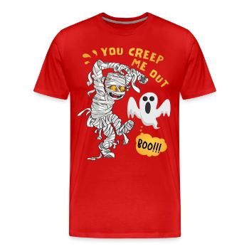 Comic Mumie, Halloween Mumie, Gespenst Spruch - Männer Premium Bio T-Shirt - Rot - Vorne - Damien (186cm)