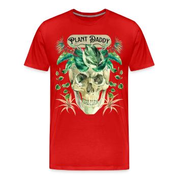 Lustiger Totenkopf, Plant-Daddy mit Grünpflanzen - Männer Premium Bio T-Shirt - Rot - Vorne - Damien (186cm)