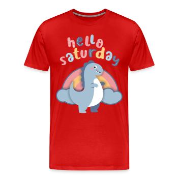 Dinosaures kawaii. Arc-en-ciel, Bonjour-Samedi - T-shirt bio Premium Homme - rouge - Devant - Damien (186cm)