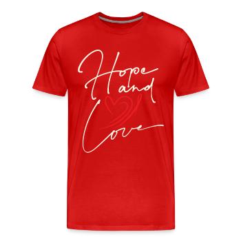 Espoir et amour Typographie d’espoir et d’amour - T-shirt bio Premium Homme - rouge - Devant - Damien (186cm)