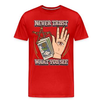 Divination Occultism Palmistry, Palmistry Saying - Men's Premium Organic T-Shirt - red - Front - Damien (186cm)