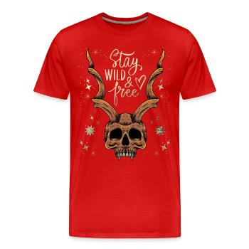 Gehörnter Totenkopf Baphomet Vintage-Skull, Spruch - Männer Premium Bio T-Shirt - Rot - Vorne - Damien (186cm)