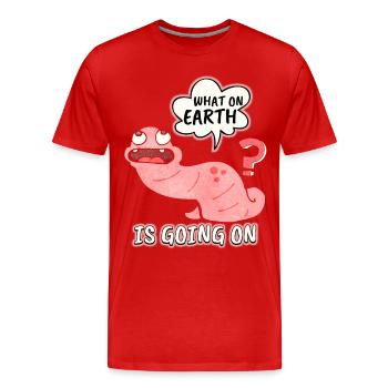 earthworm, funny worm, saying, pun, pun - Men's Premium Organic T-Shirt - red - Front - Damien (186cm)