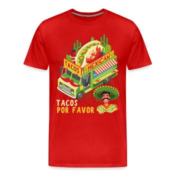 Tacos Food Truck mexicain disant chapeau Sombrero - T-shirt bio Premium Homme - rouge - Devant - Damien (186cm)