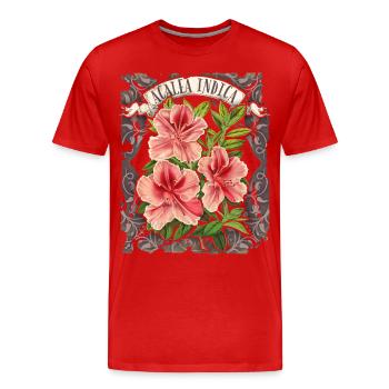 Azalea de fleurs vintage, Azalée Botanique Indica - T-shirt bio Premium Homme - rouge - Devant - Damien (186cm)