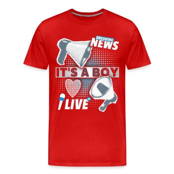 Baby-Junge, Ankündigung mit Megaphon, It's-a-Boy - Männer Premium Bio T-Shirt - Rot - Vorne - Damien (186cm)