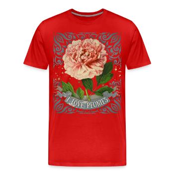Vintage Pfingstrose, botanisch, I-Love-Peonies - Männer Premium Bio T-Shirt - Rot - Vorne - Damien (186cm)
