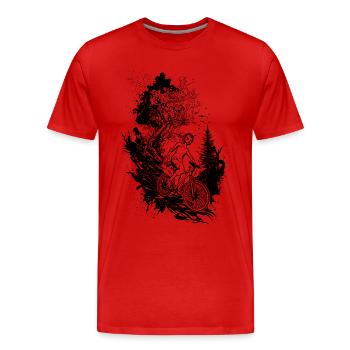 Conception de vélo de montagne aventureuse dans la nature. - T-shirt bio Premium Homme - rouge - Devant - Damien (186cm)
