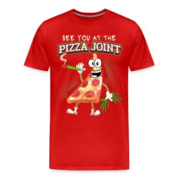 Lustiger Pizza Spruch mit Cannabis Joint, Pun - Männer Premium Bio T-Shirt - Rot - Vorne - Damien (186cm)