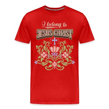 Jésus-Christ, art populaire vintage, foi, parole - T-shirt bio Premium Homme - rouge - Devant - Damien (186cm)