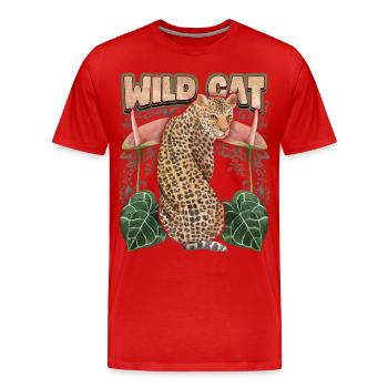 Léopard, Chat exotique à l’anthurium vintage - T-shirt bio Premium Homme - rouge - Devant - Damien (186cm)