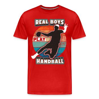 Handball Handballspieler, Sport Spruch, Regenbogen - Männer Premium Bio T-Shirt - Rot - Vorne - Damien (186cm)