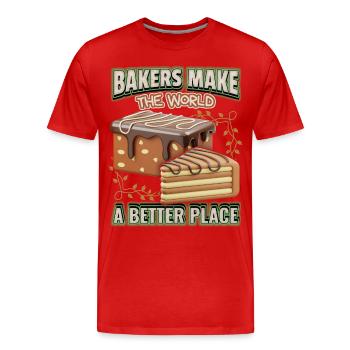 Chocolate cake, funny baker saying with cake - Men's Premium Organic T-Shirt - red - Front - Damien (186cm)