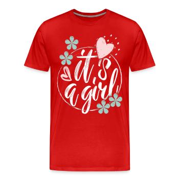 Bébé-fille, disant que c’est une fille, grossesse - T-shirt bio Premium Homme - rouge - Devant - Damien (186cm)