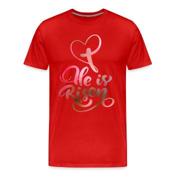 Easter Jesus Christ Resurrection Saying - Men's Premium Organic T-Shirt - red - Front - Damien (186cm)