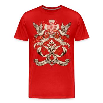 Croix du Christ, Jésus-Christ avec des colombes de la paix - T-shirt bio Premium Homme - rouge - Devant - Damien (186cm)