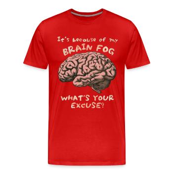 Brain Fog, Brain Fog, Brain Funny Saying - Men's Premium Organic T-Shirt - red - Front - Damien (186cm)