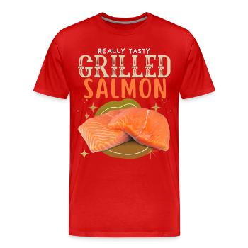 Saumon, Saumon, Pavé de Saumon, Saumon grillé - T-shirt bio Premium Homme - rouge - Devant - Damien (186cm)