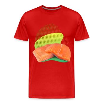 Saumon, Saumon, Steak de saumon, Saumon fumé - T-shirt bio Premium Homme - rouge - Devant - Damien (186cm)