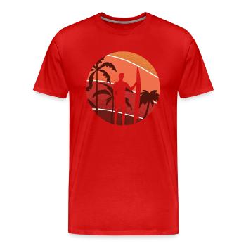 Surfeurs devant les palmiers et coucher de soleil - été - T-shirt bio Premium Homme - rouge - Devant - Damien (186cm)