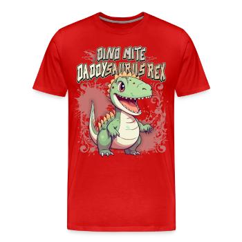 Fête des pères, dicton Kawaii Dino, papa dinosaure - T-shirt bio Premium Homme - rouge - Devant - Damien (186cm)