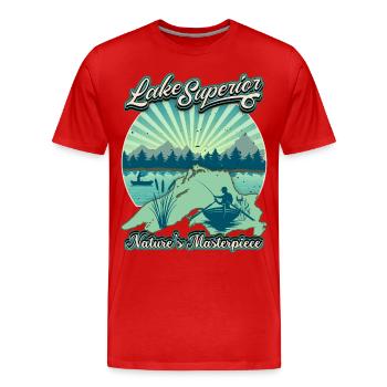 Lac Supérieur pêcheur, pêche rétro Vintage dicton - T-shirt bio Premium Homme - rouge - Devant - Damien (186cm)