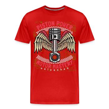 Moto, Motarde Dictant, Piston, Piston Puissance - T-shirt bio Premium Homme - rouge - Devant - Damien (186cm)