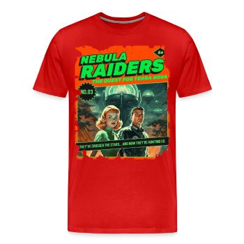 Nebula Raiders, 50s, 1950's Comic, Space - Men's Premium Organic T-Shirt - red - Front - Damien (186cm)