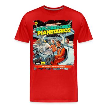 Comic, Comicstrip, 50er Jahre, Weltraum Abenteuer - Männer Premium Bio T-Shirt - Rot - Vorne - Damien (186cm)