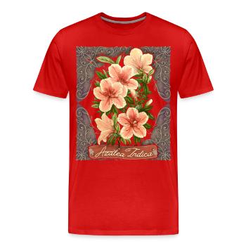 Azalée Vintage, Azalée Indica, fleurs botaniques - T-shirt bio Premium Homme - rouge - Devant - Damien (186cm)