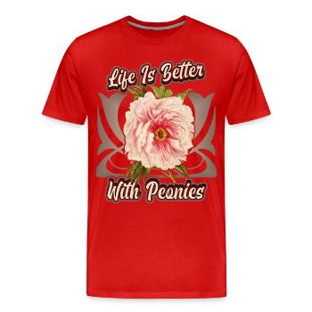 Vintage Pfingstrose botanische Illustration Spruch - Männer Premium Bio T-Shirt - Rot - Vorne - Damien (186cm)