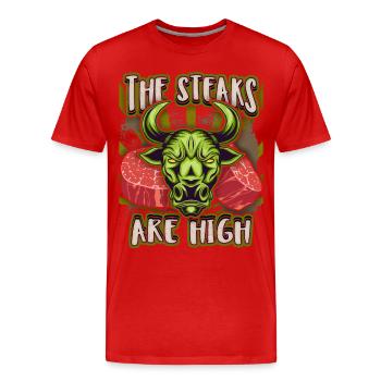 Steak, viande, dicton drôle, tête de taureau, taureaux - T-shirt bio Premium Homme - rouge - Devant - Damien (186cm)