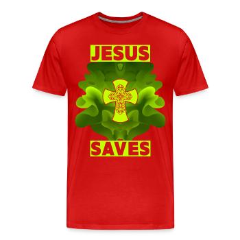 Jésus-Christ, Croix Chrétienne, Jésus Sauve - T-shirt bio Premium Homme - rouge - Devant - Damien (186cm)
