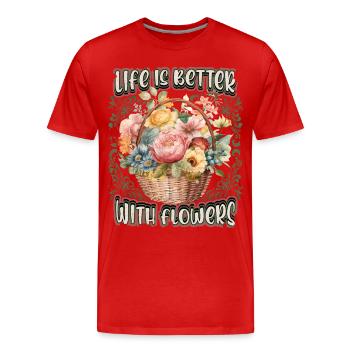 Panier de fleurs Vintage, fleurs rétro victoriennes - T-shirt bio Premium Homme - rouge - Devant - Damien (186cm)